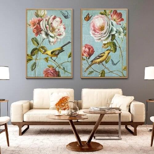 Beautiful Flower Bird Retro Color Poster Print Art Canvas Painting Picture Aisle Home Wall Art Graffiti Bedroom Modern Decoratio