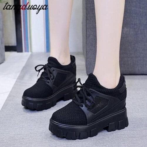 Outdoor Sport Shoes Women Sneakers Breathable Platform Sneakers Women Running Shoes Lac-up Chunky Dad Shoes Woman Red Black