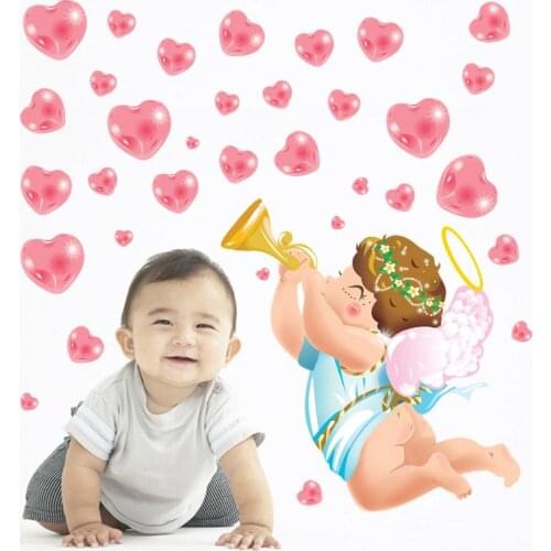 Cartoon Angle Wall Sticker Pink Love Home Decoration Children Room Home Decor Wall Decals 3D DIY Decor for Kids Room