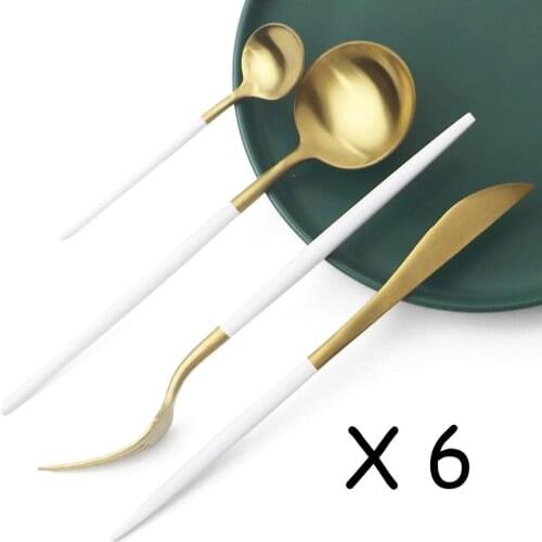 24Pcs/set Gold Dinnerware Set 18/10 Stainless Steel Cutlery Set Knife Fork Spoon Dinner Set Tableware Cutlery Silverware Set