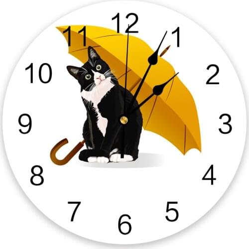 Umbrella Cat White 3D Wall Clock Modern Design Living Room Decoration Kitchen Clock Art Wall Watch Home Decor