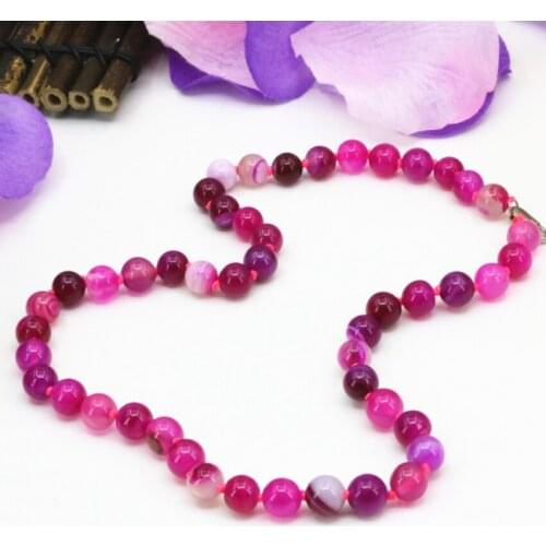 Natural rose red stripe onyx agat 8mm round beads necklace for women gifts hot sale chain choker carnelian jewelry 18inch B3198