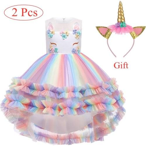 Summer New Unicorn Dress for 3-12 Year Old Girls Kids Vestidos Teenage Girls Embroidered Flower Wedding Party Princess Dresses