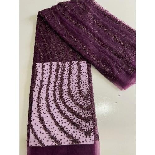 New Design 3D Bead Lace Purple Embroidered Lace Fabric For Wedding Dress Bead Lace Fabric 10Yards