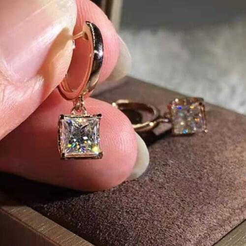 Charm Female Crystal Square Hoop Earrings Dainty Gold Silver Color Wedding Earrings Trendy White Zircon Stone Earrings For Women