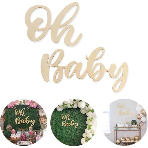 QIFU Oh Baby Wall Stickers Wood Baby Girl Wall Sticker Happy Birthday Party Decor 1st Birthday Wooden Decor Babyshower Stickers