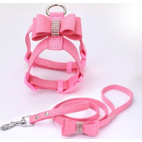 Adjustable Hot Drilling Bow Pet Chest Strap Cat Leash Rope Set Small Dog Collar Chest Back Dog Strap Small Dog Supplies