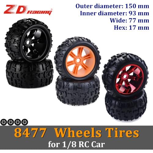 ZD 2/4PCS Wheels Tires Rubber Monster Truck Wheel Off-Road 150mm Tire Hex Rims 17mm Hub Plastic for 1/8 Rc HSP Traxxas Wltoys
