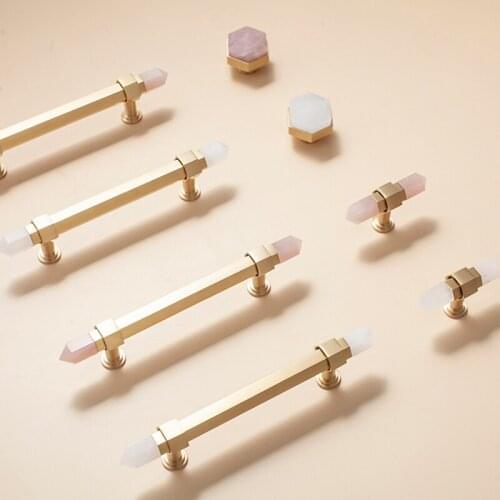 Crystal Stone Handle Nordic Cabinet Wardrobe Door Light Luxury High Grade Pure Brass Drawer Long Handle