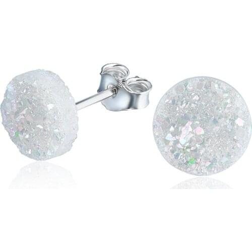 Beritafon 925 Sterling Silver Druzy Stud Earrings 8mm Round Healing Agate Crystal Jewelry for Women or Girls