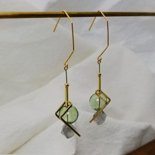 Original Natural Stone Long Dangle Earrings For Women Brass Handmade Glass Ball Drop Earrings Fancy Earings Fashion Jewelry 2020