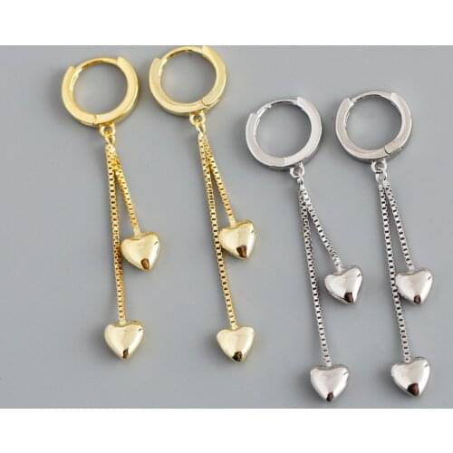 925 Sterling Silver Tassel Box Chain Heart Charm Drop Earring For Women Girls Wedding Party Elegant Fashion Jewelry eh235