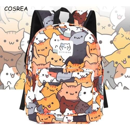 Anime Neko Atsume Cosplay School Backpack Girls Boys Travel Bag Notebook Bags Cartoon Printing Shoulder Bag for Students