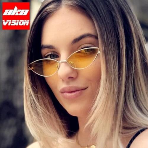 AKA VISION Vintage Sunglasses Women Cateye Eyewear For Women/Men Brand Designer Glasses Men Catey Metal Oculos De Sol UV400
