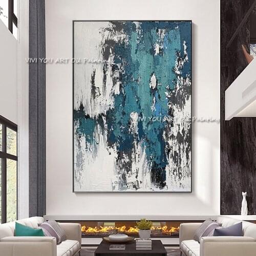 Modern Abstract Oil Painting on Canvas 100% Handmade Wall Art Painting Blue Abstract Art Picture for Living Room Home Decor