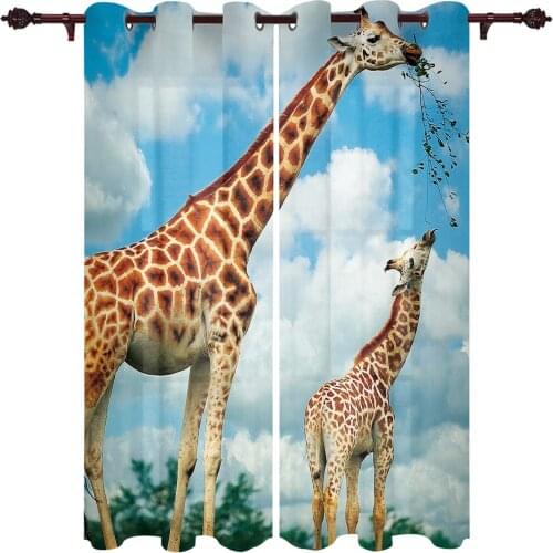Modern Curtains Giraffe Blue Sky White For Living Room Bedroom Valances Window Curtain Sunshade Finished Kitchen Treatment