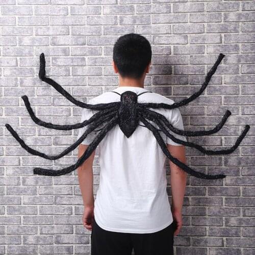 Halloween New Scary Cosplay Costume Unisex Women Men Scary Horror Fur Huge Simulation Spider Insect Strap Wing Stage Performance
