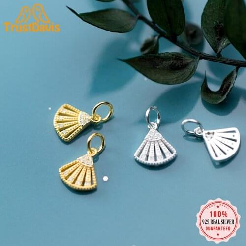 TrustDavis Real 925 Sterling Silver Personality Fashion Geometry Sector CZ Charm Pendant Handmade DIY Accessories Jewelry H0002