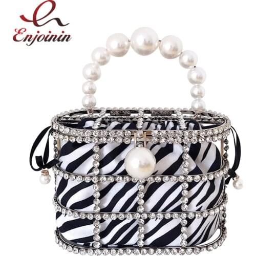 Leopard Zebra Pattern Diamonds Basket Evening Clutch Bags Women Luxury Purses Preal Beaded Metallic Handbags Ladies Wedding Bag