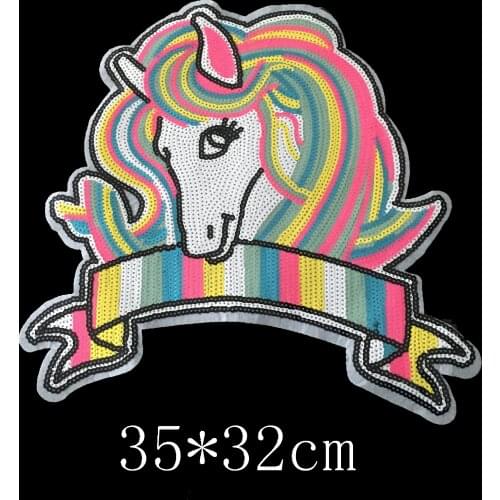 1PC Big Sequin Unicorn Patches for Clothing Sew On Colorful Sequined Patch Horse Badge Handmade Craft Stickers DIY Decoration