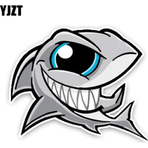 YJZT 14.2*11.6CM Fashion Lovely Cartoon Shark Colored PVC High Quality Car Sticker Graphic Decoration C1-5384