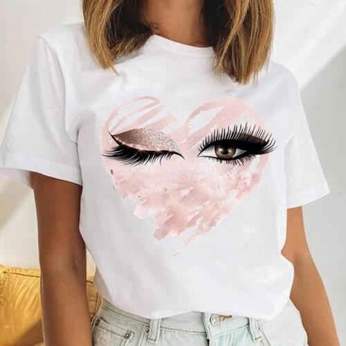 Women Eyelash Love Heart Sleep Make Up Female Short Sleeve Cartoon Print Cute Ladies Tees Tshirt Clothes Tops Graphic T-Shirt