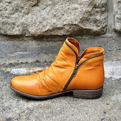 Women Boots 2020 New Leather Ankle Boots Flat Shoes Autumn Winter Snow Boots Platform Zipper Punk Boots Ladies Shoes Botas Mujer