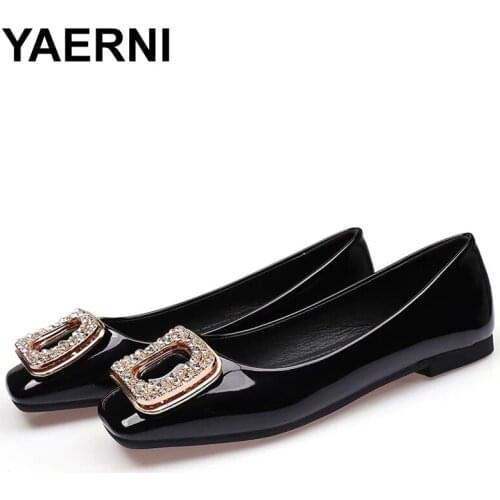 YAERNIWomens Shoes Summer and Autumn 2021 New Style Rhinestone Buckle Flat Round Head Soft Bottom All-match Shoes Women