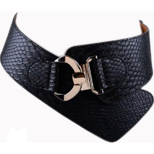 Elegant Women Wide Elastic Waist Belt for Women Vintage Buckle Cummerbunds Corset Stretch Waistband Cinch Black Brown