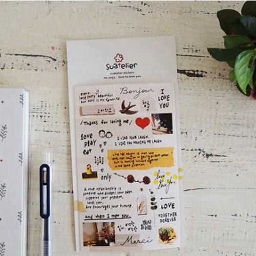 Love to love you cute words cuttings PET stickers scrapbooking kawaii cartoon bird flower planner sticker embellishement