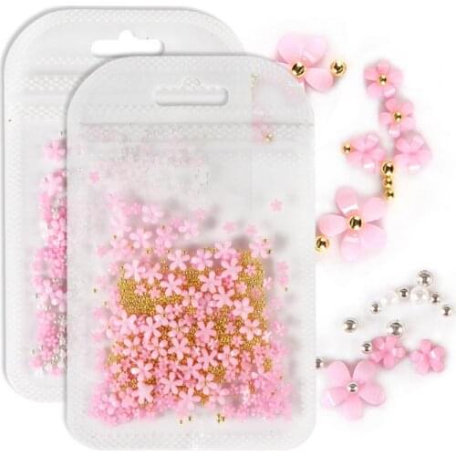 1 Pouch Japanese Style Nail Art Small Flower Jewelry Multi-Functional 3D Women Manicures Jewelry Bead Flower Decor for Salon