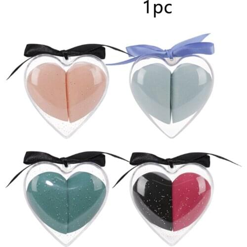 2pcs Non Latex Cosmetic Reusable Facial Pile Coating Wet Dry Use Powder Puff Heart Shape Box Soft Washable Makeup Tool Practical