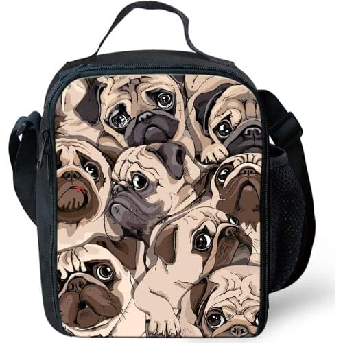 2021 Bulldog Pug Dog 3D Printing Insulated Cooler Bag For Food Thermal Lunch Box Children Lunch Bags Reusable Lunch Case