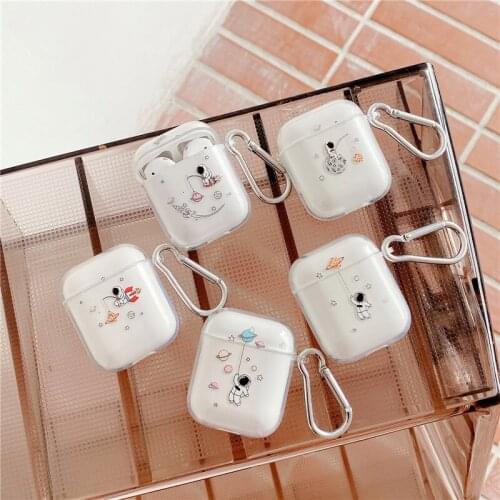 Astronaut starry sky earphone case for iphone airpods 2 1 cases clear silicone soft headphone cover for airpod key chain funda