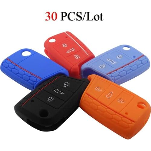 Kutery 30PCS/Lot Silicone Rubber Car Key Cover Case For VW Magotan Passat B8 Golf Skoda Superb A7 Remote Key Protecor 3Buttons