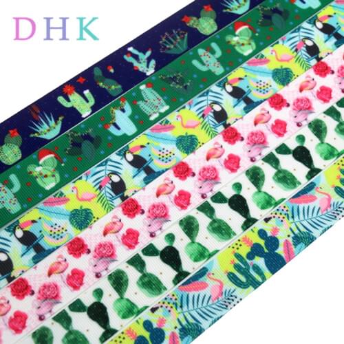 DHK 5yards cactus flamingo bird christ printed grosgrain Ribbon Accessory hairbow headwear decoration Wholesale OEM DIY E1549