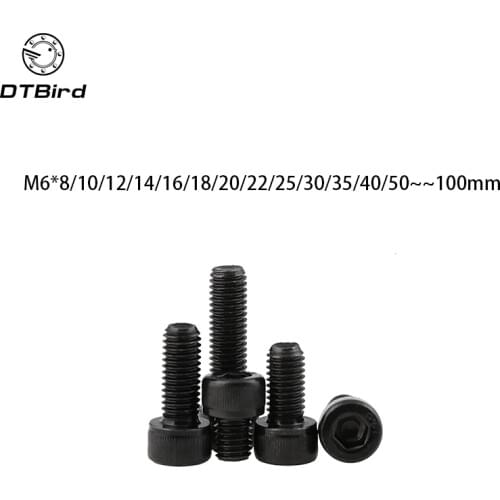 DIN912 Metric Thread M6 Black Grade 12.9 Alloy Steel Hex Socket Head Cap Screw Bolts M6*(8/10/12/14/15/16/18/20/22/25/30~100) mm