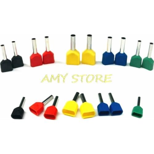 50Pcs Insulated Cold-press Terminal Dual Bootlace Ferrule Needle End Wire Ferrules End Sleeve 10AWG 6.0mm2 Multicolor TE6014