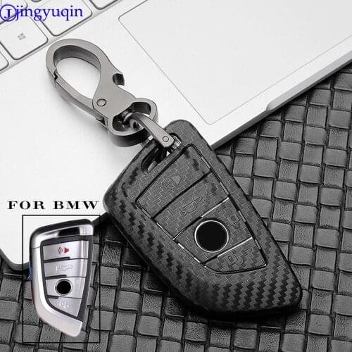 Jingyuqin Car Key Case Cover Carbon Fiber For BMW X1 X3 X5 X6 /1 2 5 7 F15 F16 E53 E70 E39 F10 F30 G30 Fob Shell Protecor