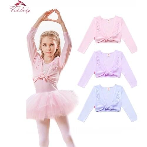 Girls Dance Ballet Warm-up Cardigan Dress Kid Gymnastics Costume Jacket Long Sleeve Crossover Wrap Tops Leotards