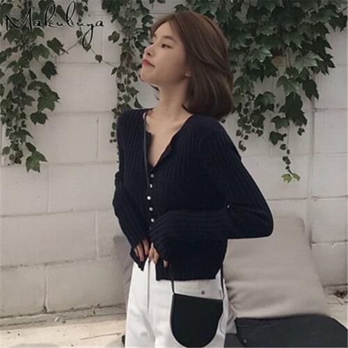 Makuluya New Vertical Stripe Slim Women Female Vintage Casual Classic Thin Knitted V-Neck Sweaters Cardigan Coats Open Stitch L6