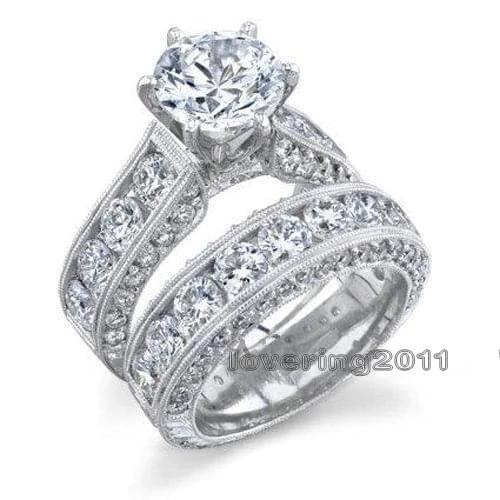 Choucong Trendy Women Fashion Jewelry 14KT White Gold Filled Round Cut AAA CZ Simulated stones Wedding 2 in 1 Party Ring Sz5-10