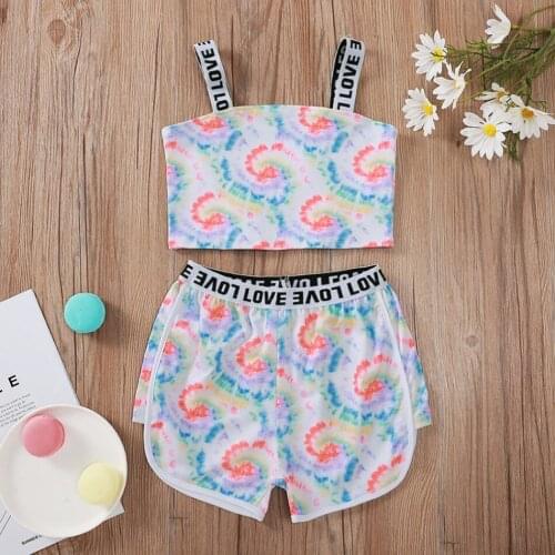 2021 Brand New Vest + Pant Suit Summer Outfit Sport Clothing Printing Beach Vibe Tye-die Rainbow Baby For Kids