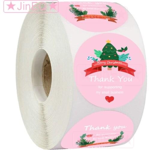 Pink Thank You Stickers for Small Business Round 500pcs Christmas Stickers Roll for Gift Bag Envelope Appreciation Seal Labels