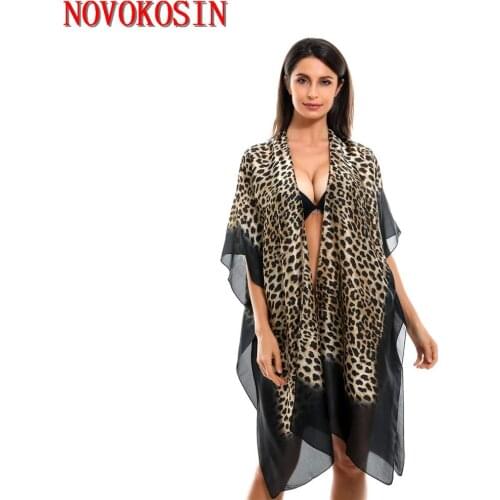 2020 Summer Western Style Print Leopard Pattern Imitation Silk Sunscreen Bikini Blouse Sexy Soft Loose Kimono Cardigan
