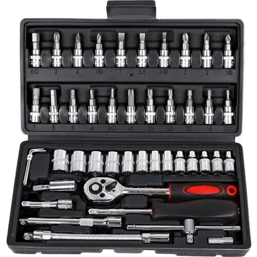 LTZFTL Car Repair Tool 46pcs 1/4-Inch Socket Set Car Repair Tool Ratchet Torque Wrench Combo Tools Kit Auto Repairing Tool Set