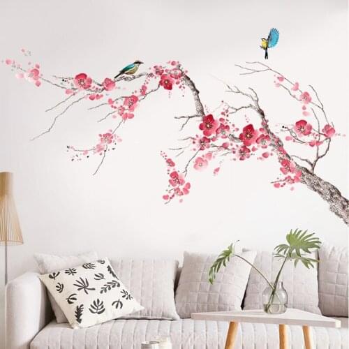 Peach Blossom Flower Wall Sticker Vintage Poster Teenager Room Decoration Aesthetic Girl Room Self Adhesive Wallpaper