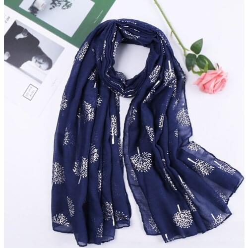 2020 New Tree Print Silver Foil Scarf Shawls Long Soft Cotton Tree Pattern Wrap Hijab Scarves 8 Color Free Shipping