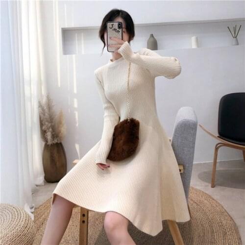 2021 autumn winter fashion women thick round neck pullover knitted sweater casual dress