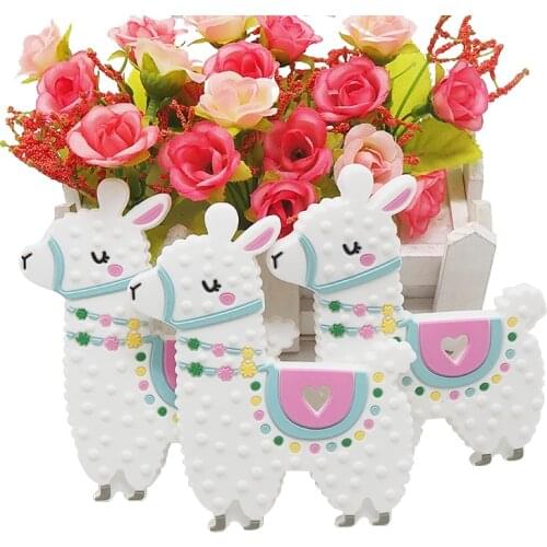 Chenkai 10PCS Silicone Alpaca Teether Baby Cute Animal Teether For DIY Baby Nursing Chewing Teether Chain Pendant Necklace Toy